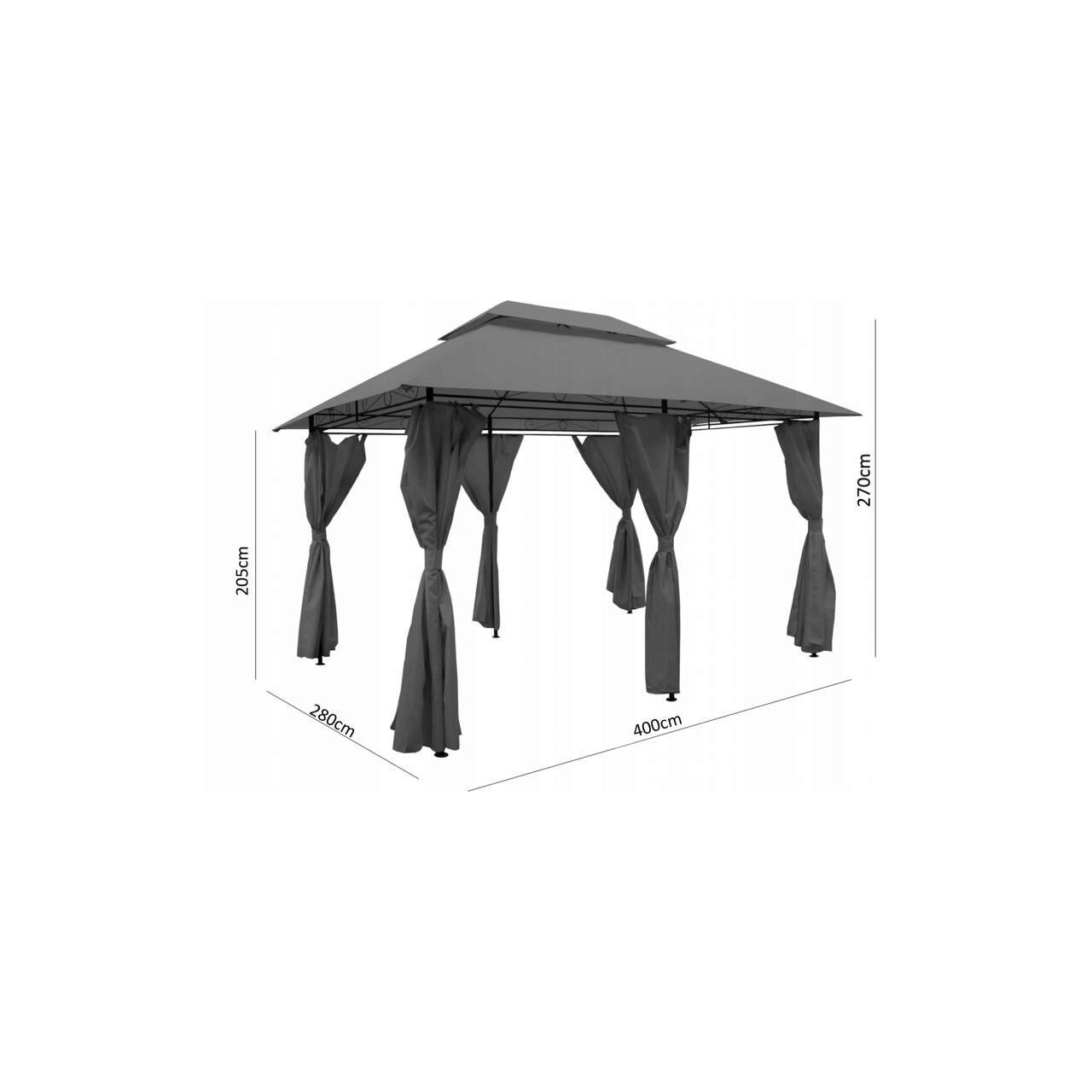 Pavilion pentru gradina/terasa, cadru metalic, cu perdele, gri, 3x4x2.65 m