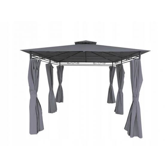 Pavilion pentru gradina/terasa, cadru metalic, cu perdele, gri, 3x4x2.65 m
