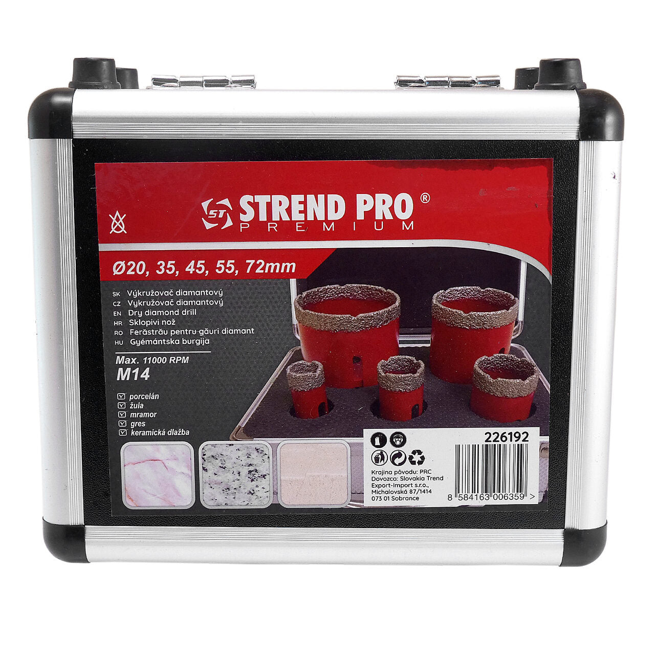 Gyémántmagfúró, M14, 5 db-os készlet, 20-72 mm, Strend Pro