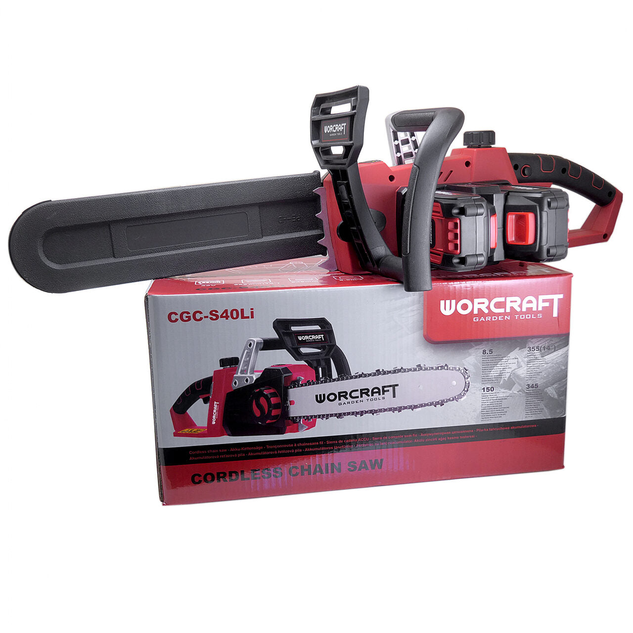 Elektromos láncfűrész 2x 4 Ah akkumulátorral, 20 V Li-ion, 35 cm, töltővel, Worcraft