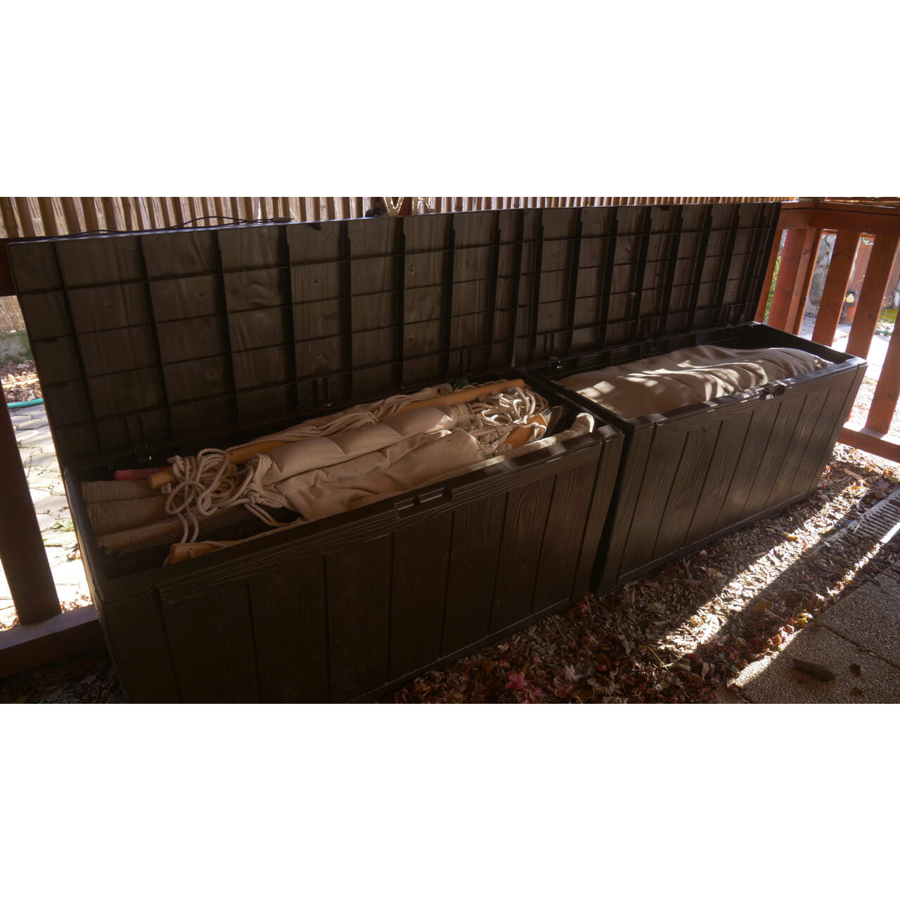 Lada depozitare de gradina, model lemn maro, 117x45x57.5 cm, Keter