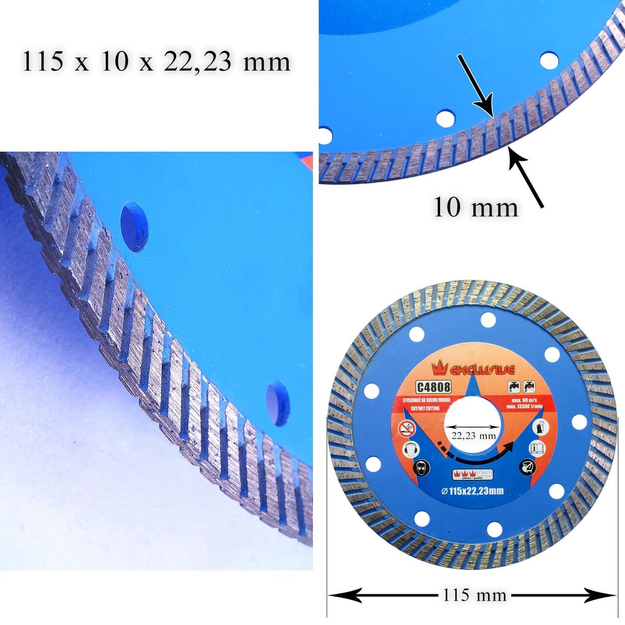 Turbó gyémánttárcsa, betonhoz, nedves és száraz vágás, 115 mm/22,23 mm, Richmann
