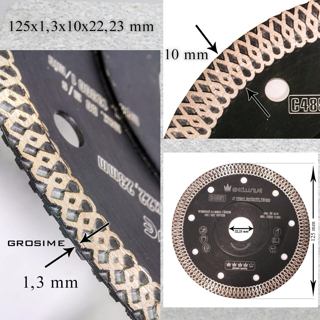 Vékony turbó gyémántpenge, kerámia, nedves és száraz vágásra, 125 mm/22,23 mm, Richmann Exclusive