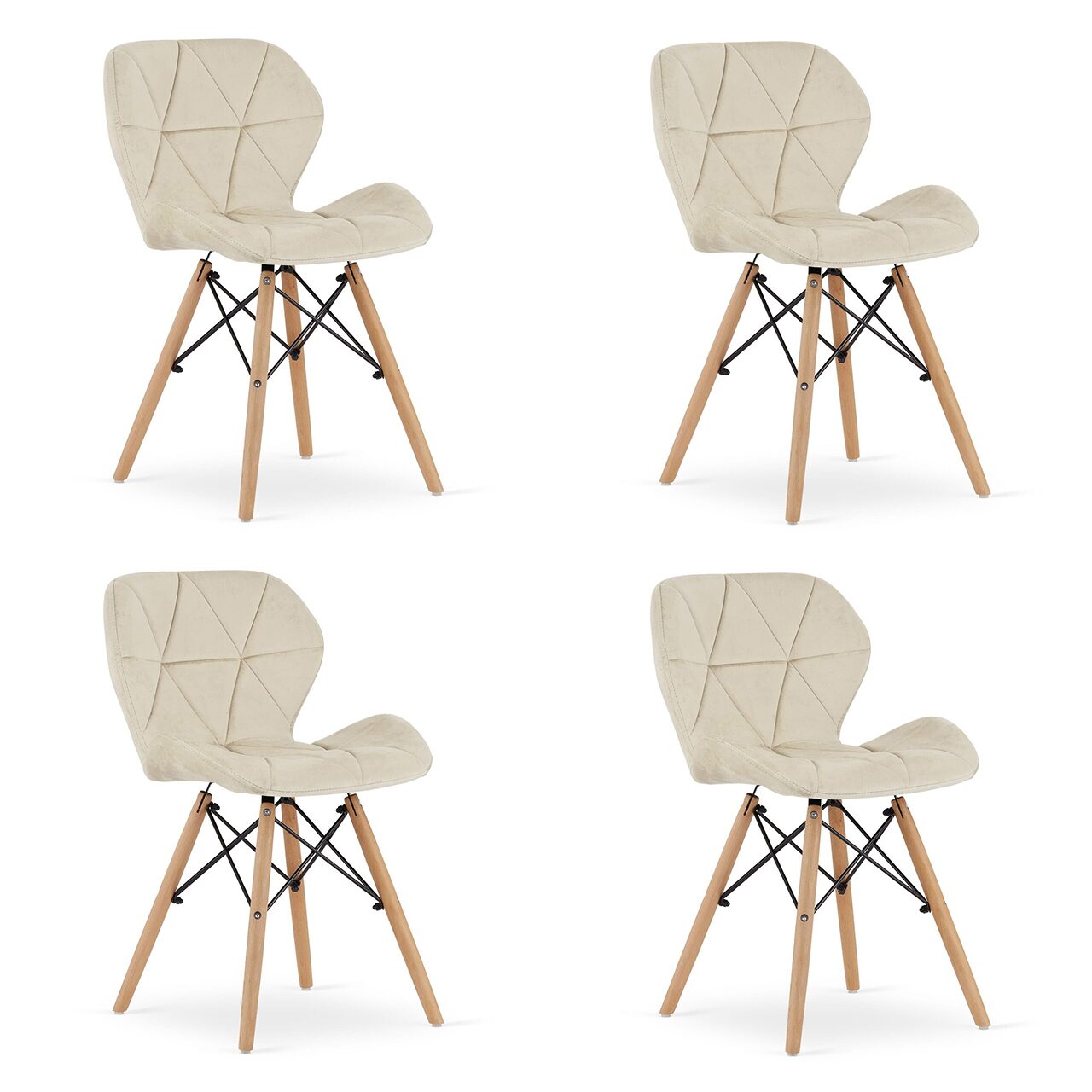 Set 4 scaune stil scandinav, Artool, Lago, catifea, lemn, bej, 47x52x74 cm