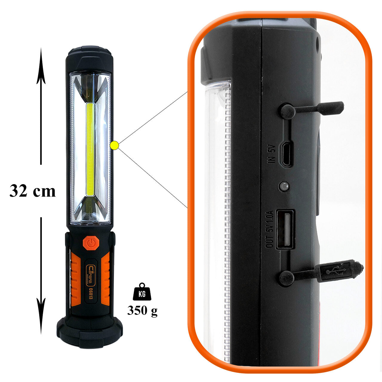 Munkalámpa, COB LED, mágneses, elemmel, 5 W, 450+25 lm, USB, Richmann Exclusive