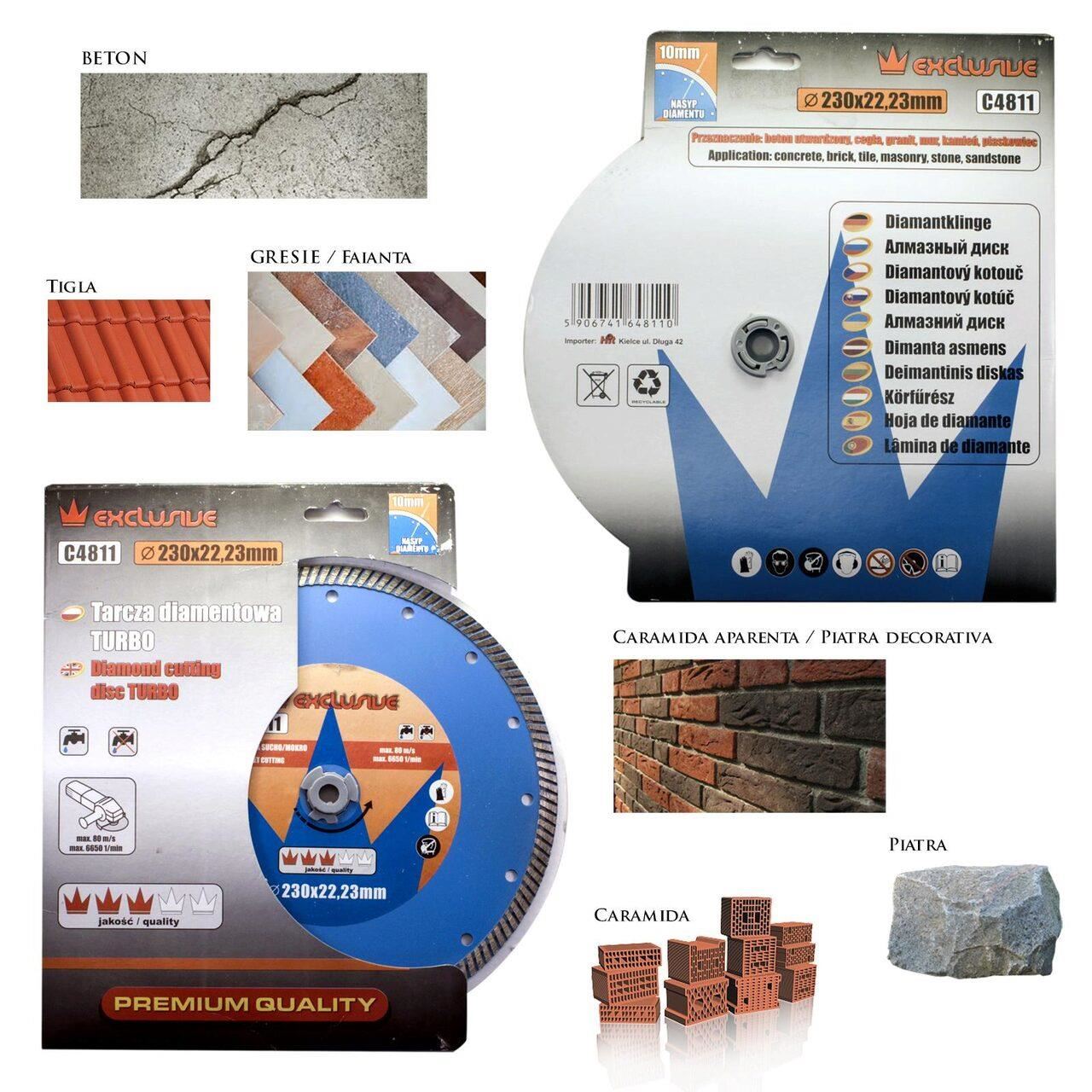 Turbó gyémánttárcsa, betonhoz, nedves és száraz vágás, 230 mm/22,23 mm, Richmann