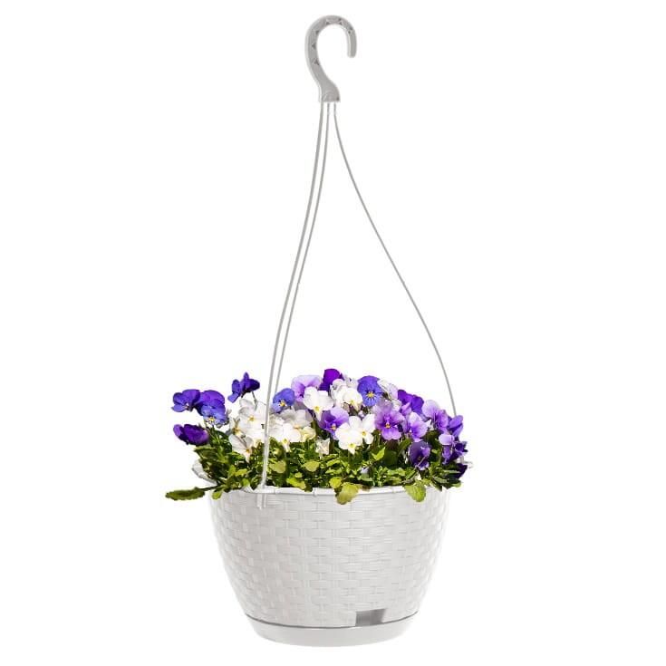 Ghiveci decorativ cu lant, Prosperplast, Rato Round, rotund, alb, 24.3x16 cm