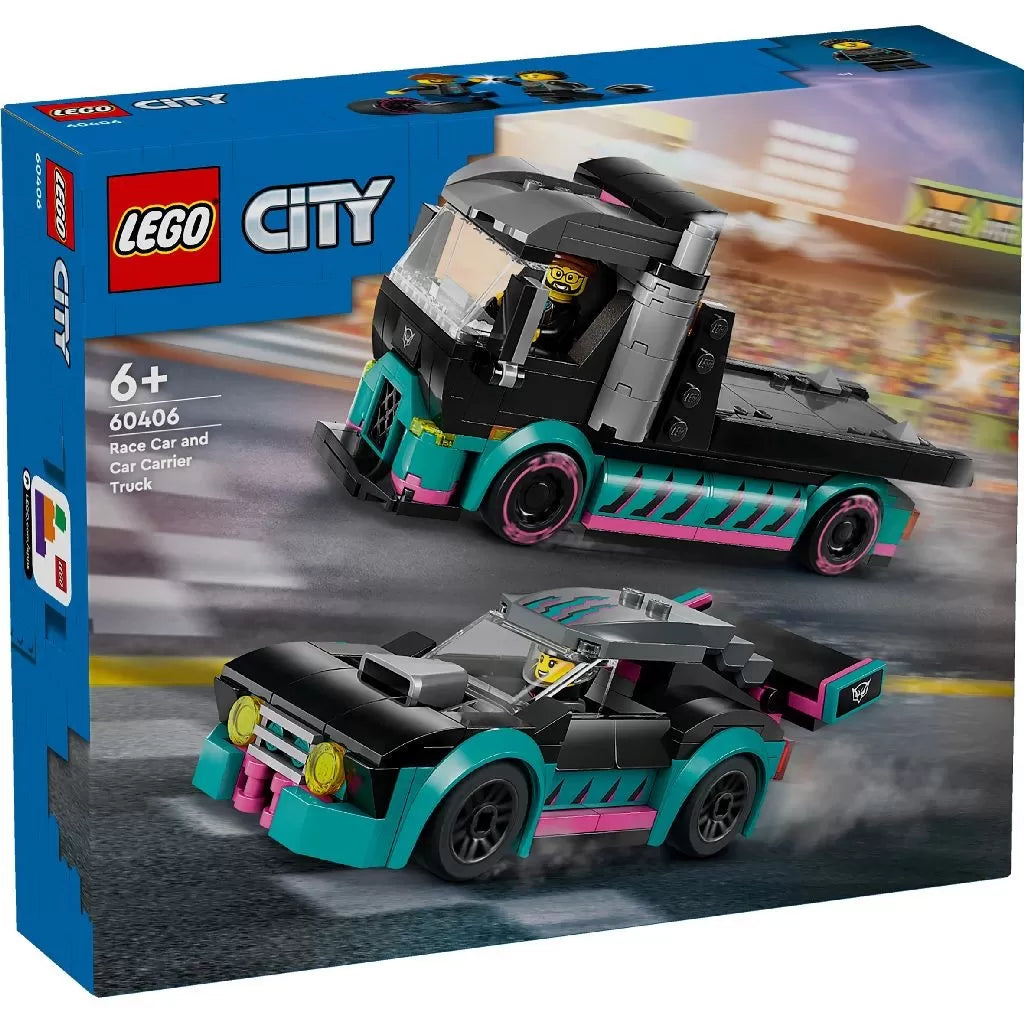 Lego city masina de curse si camion transportator de masini 60406