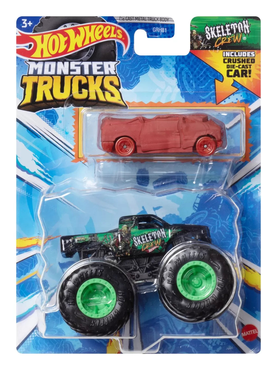 Hot wheels monster truck si masinuta metalica skeleton crew