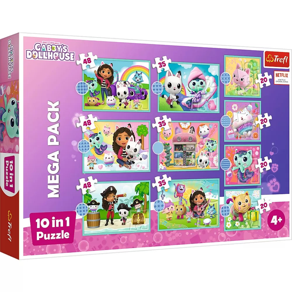 Puzzle trefl 10in1 gabbys dollhouse in universul lui gabby