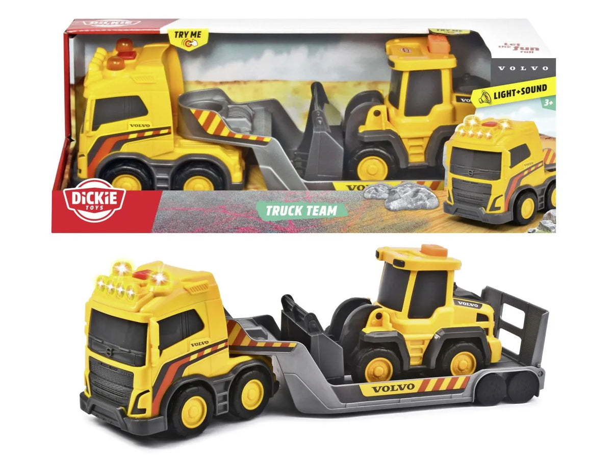 Dickie volvo set trailer si excavator cu sunete si lumini