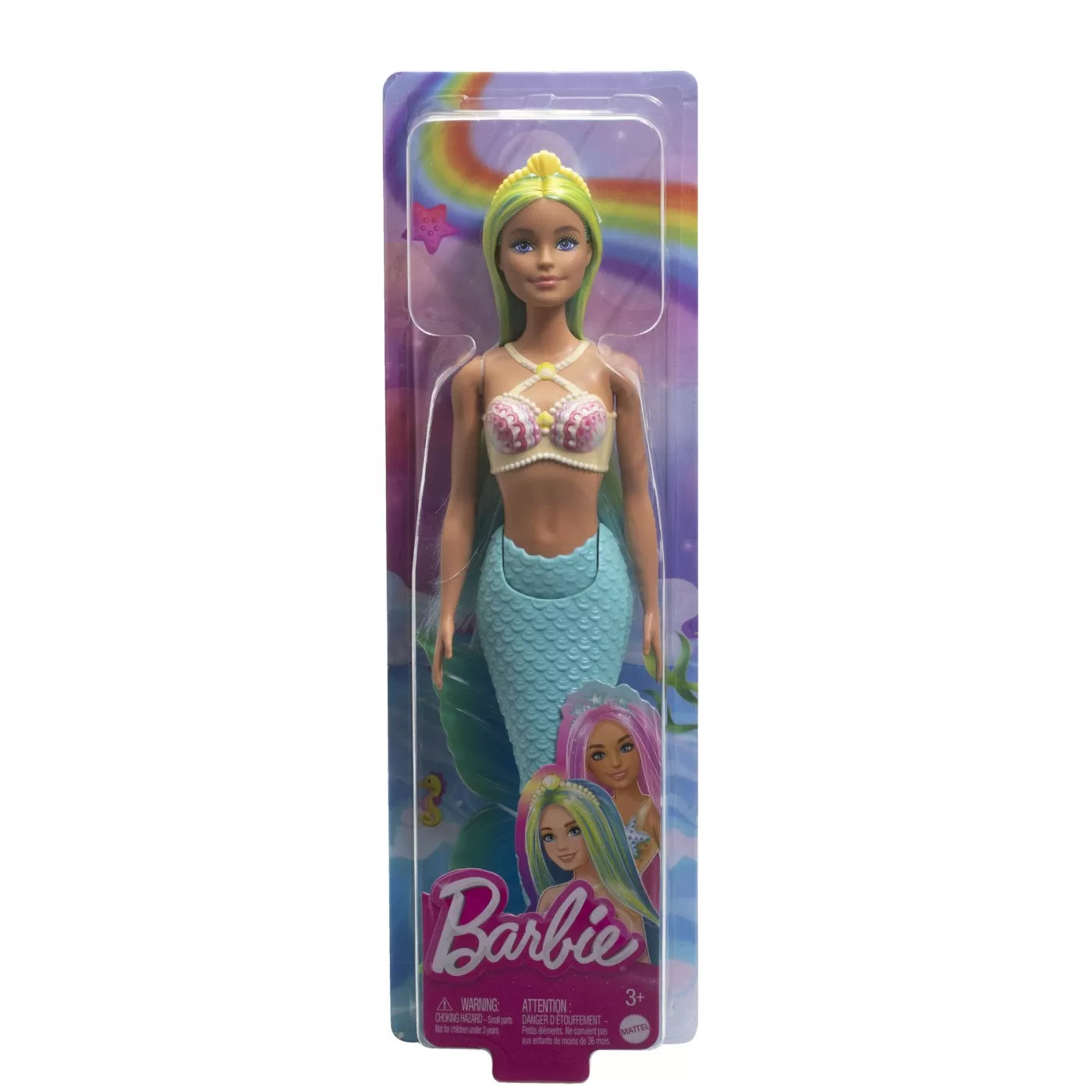 Barbie dreamtropia papusa sirena cu corest galben si coada albastra