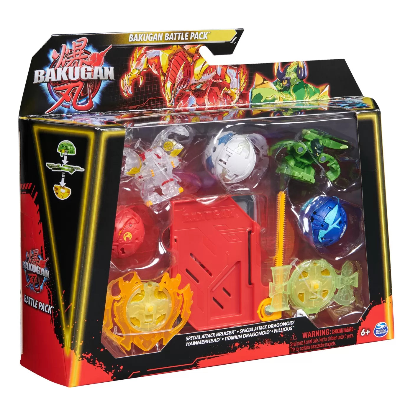 Bakugan set de lupta bruiser, dragonoid, hammerhead, titanium dragonoid si nillious