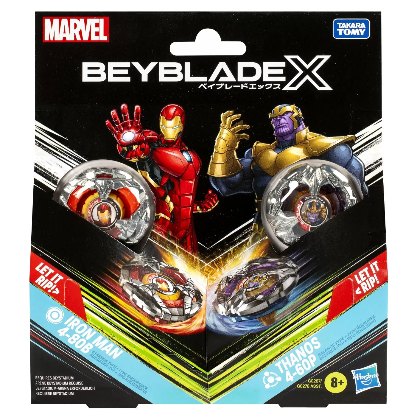 Beyblade x marvel set duo iron man 4-80b si thanos 4-60p