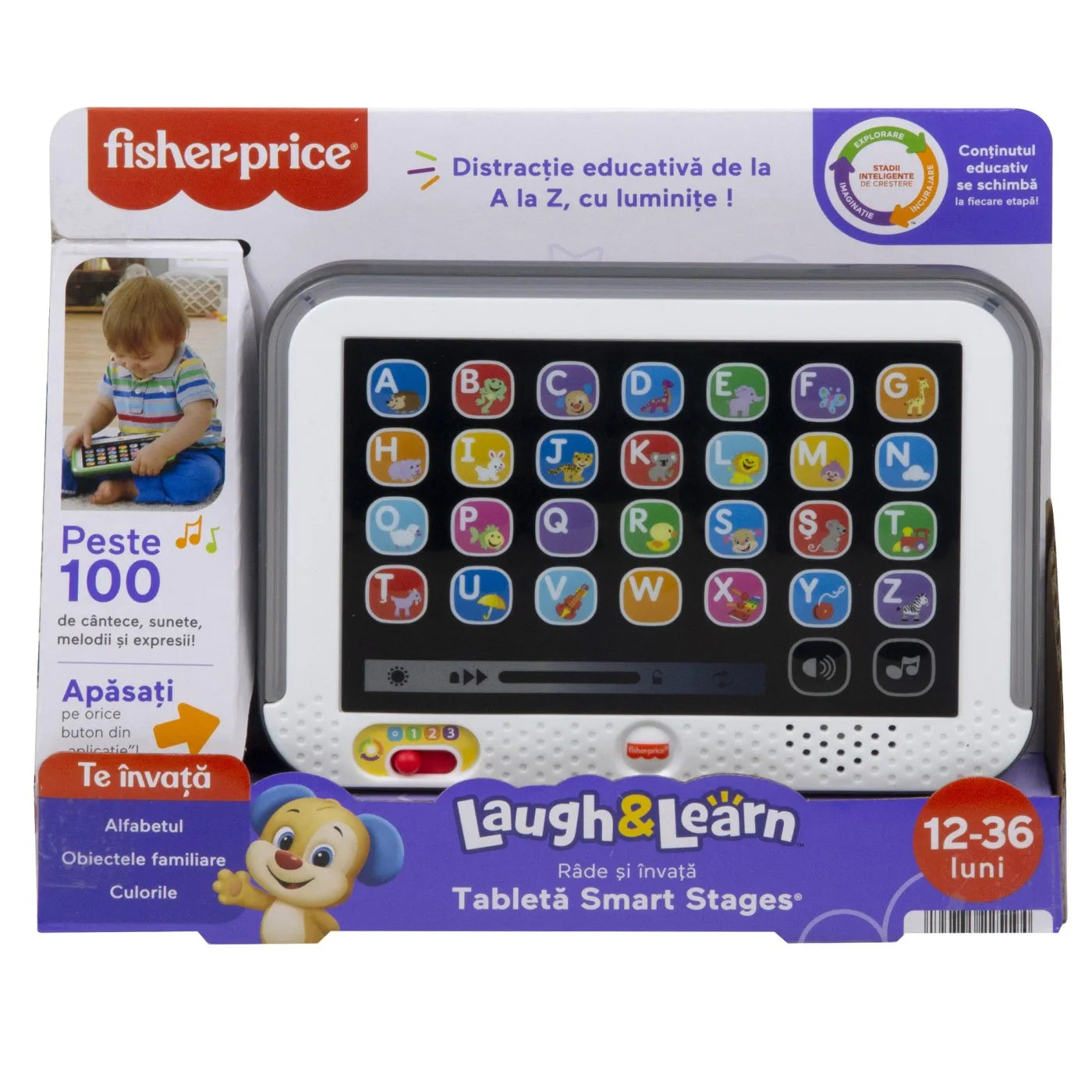 Fisher price laugh learn tableta smart cu 3 niveluri de dezvoltare limba romana 