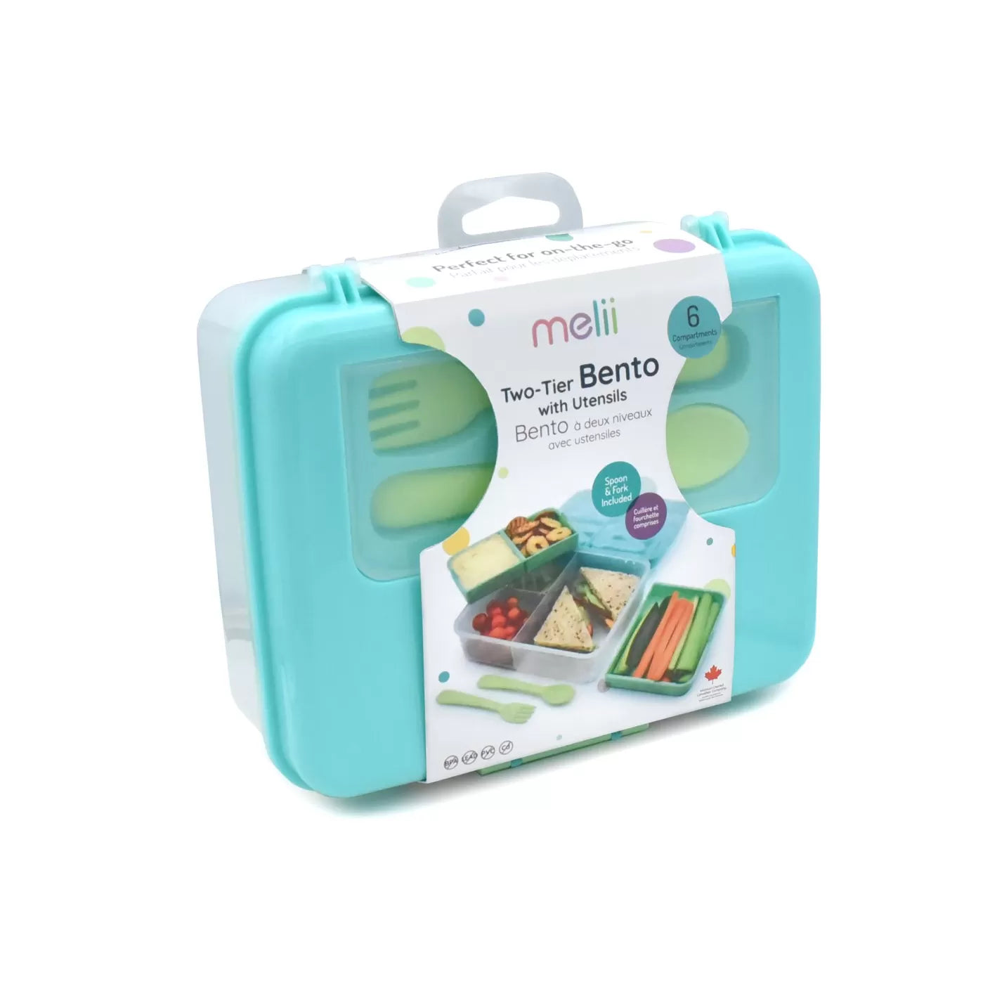 Cutie pranz bento 2 nivele cu tacamuri melii blue mint lime
