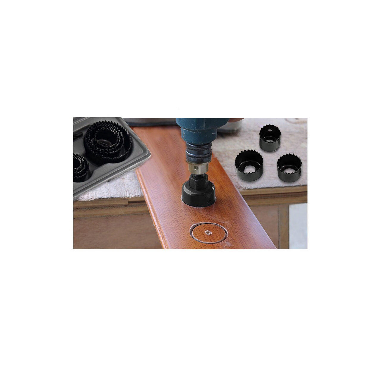 Koronafúró gipszkartonhoz, gipszkartonhoz, fához, műanyaghoz, PVC-hez, 8 darabos készlet, 64-127 mm, Richmann