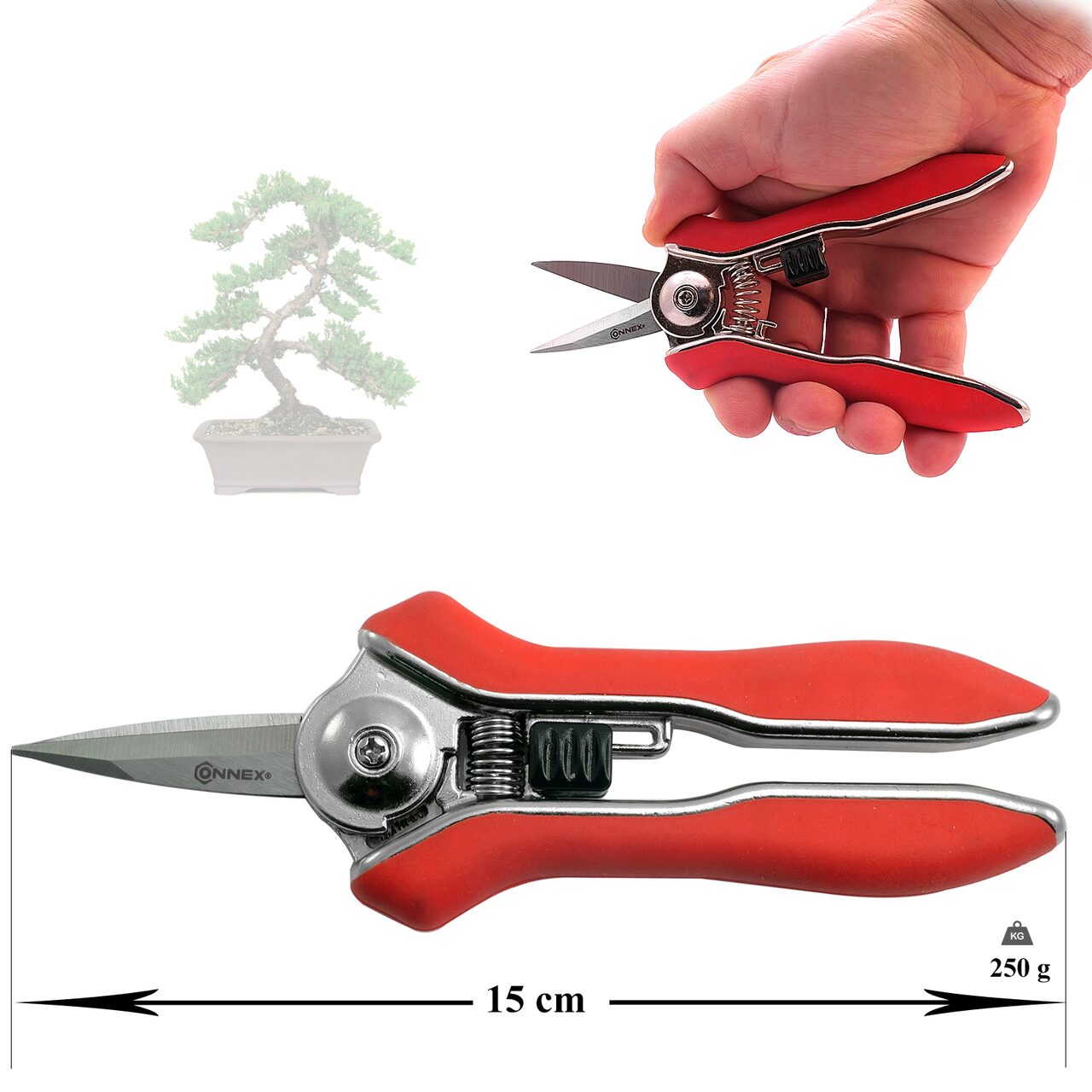 Foarfeca mini, varf ascutit, pentru taierea si ingrijirea florilor, bonsai, 15 cm, Connex