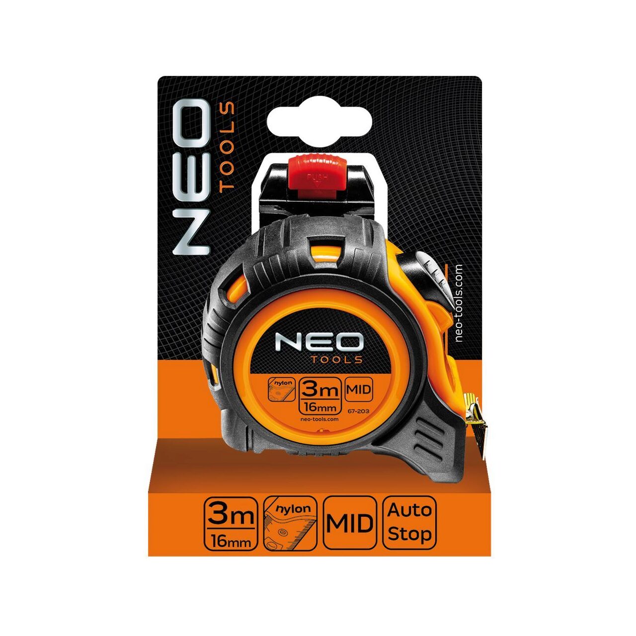 Önmetsző mérőszalag 3 mx 16 mm, övcsipesszel, Neo