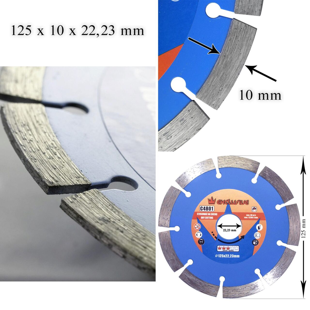Szegmentált gyémánttárcsa, betonhoz, száraz vágás, 125 mm/22,23 mm, Richmann