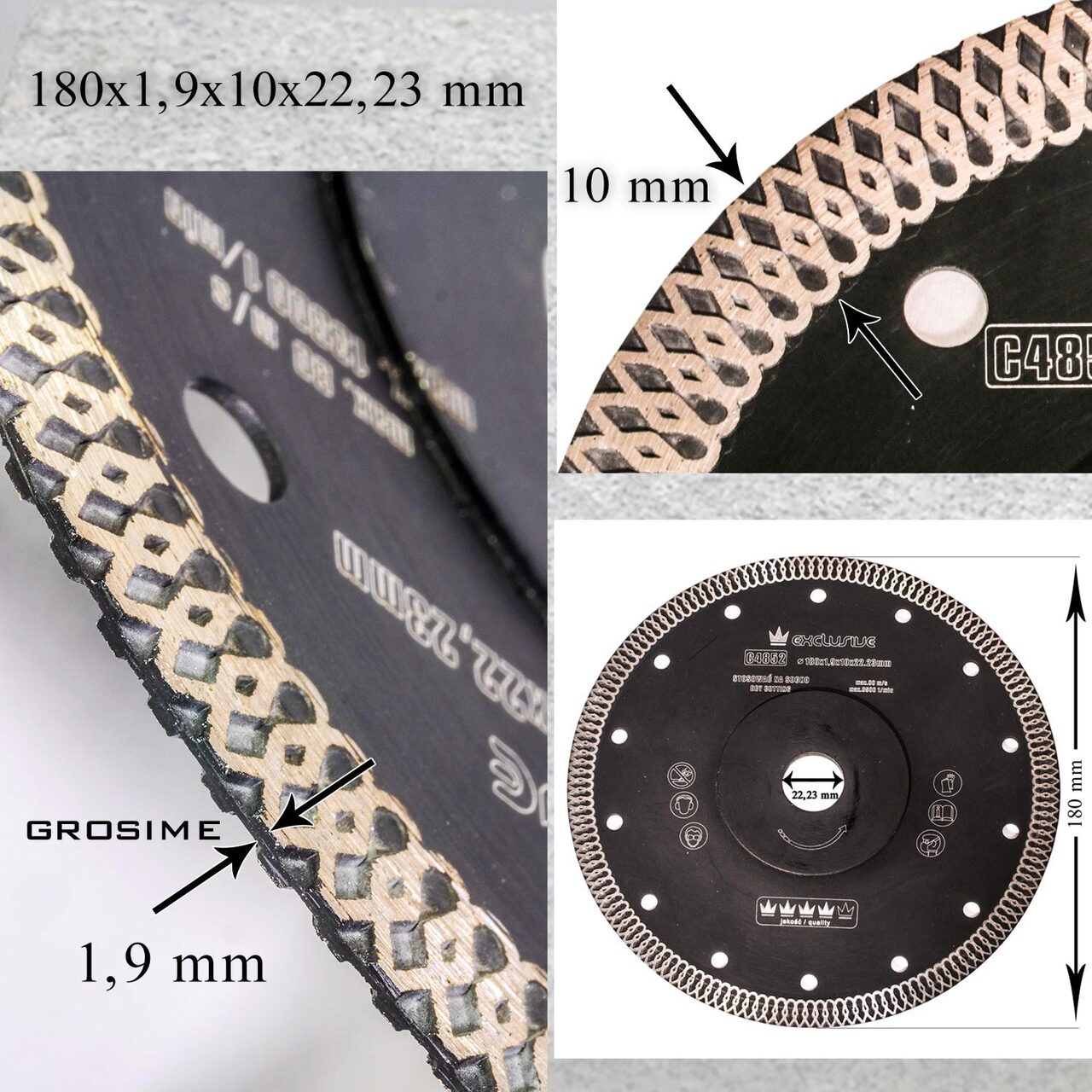 Vékony turbó gyémántpenge, kerámialapok, nedves és száraz vágás, 180 mm/22,23 mm, Richmann Exclusive