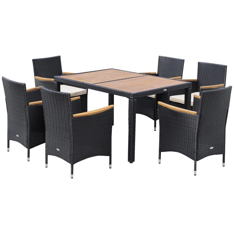 Set mobilier gradina/terasa, PE ratan, otel, negru si bej, 1 masa, 6 fotolii, Adelia