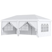 Pavilion pentru gradina/comercial, cadru metalic, material Oxford, 6 pereti, pliabil, alb, 5.85x2.95x2.70 m