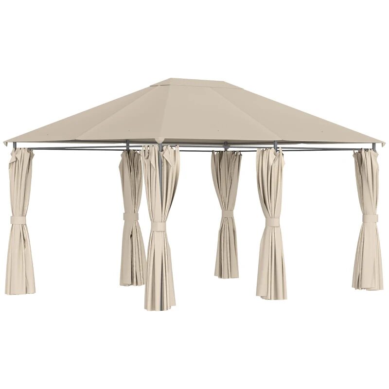 Pavilion/foisor pentru gradina/terasa, cadru metalic, cu perdele, bej, 4x3x2.64 m
