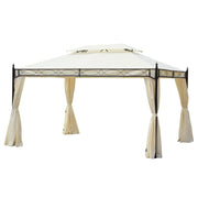 Pavilion/foisor pentru gradina/terasa, cadru metalic, cu perdele, crem, 4x3x2.80 m