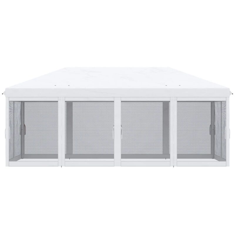 Pavilion/foisor pentru gradina/terasa, cadru metalic, cu plasa pentru insecte, alb si negru, 5.85x2.95x2.70 m