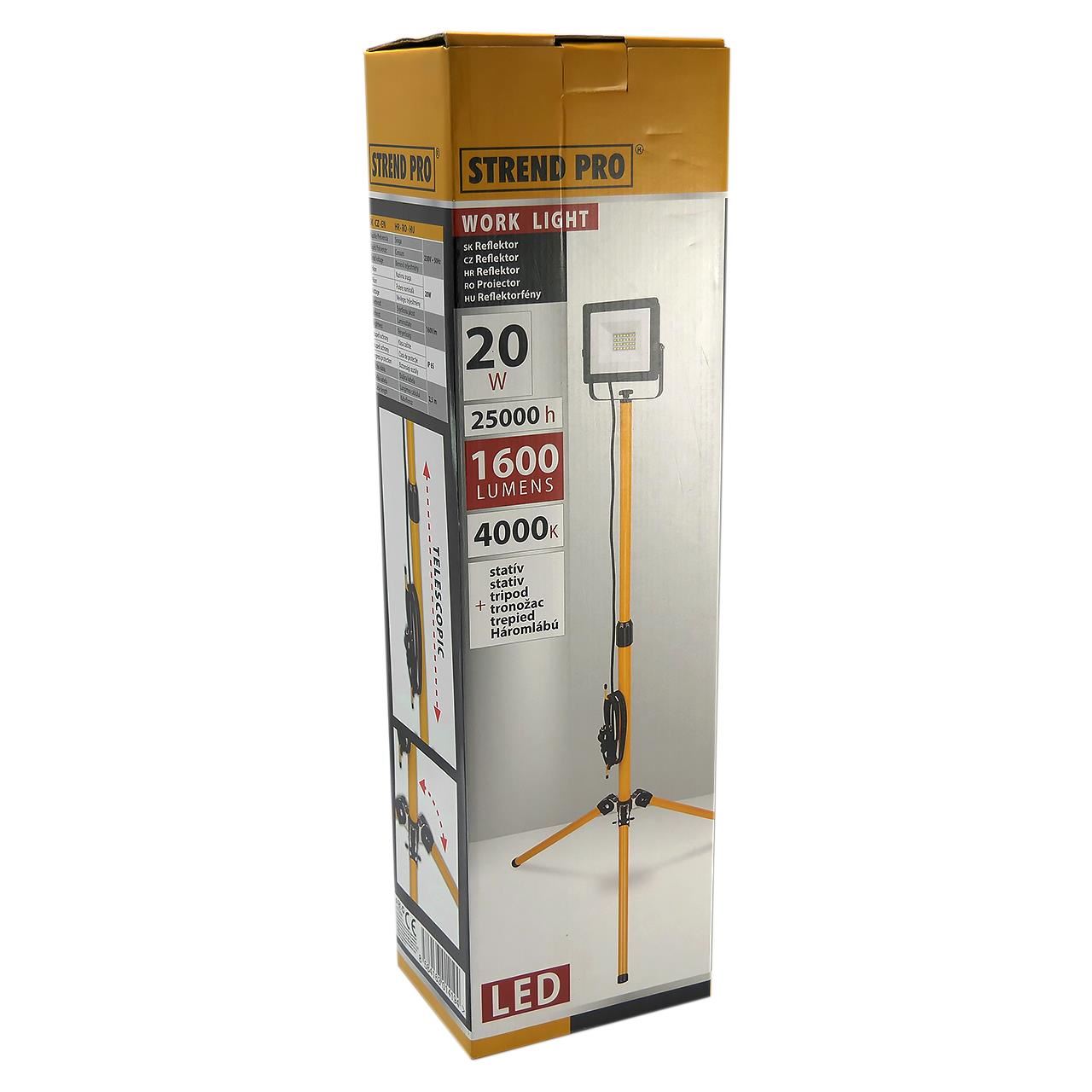 Munkalámpa, SMD LED, háromlábú állvánnyal, 20 W, 1600 lm, IP65, Strend Pro