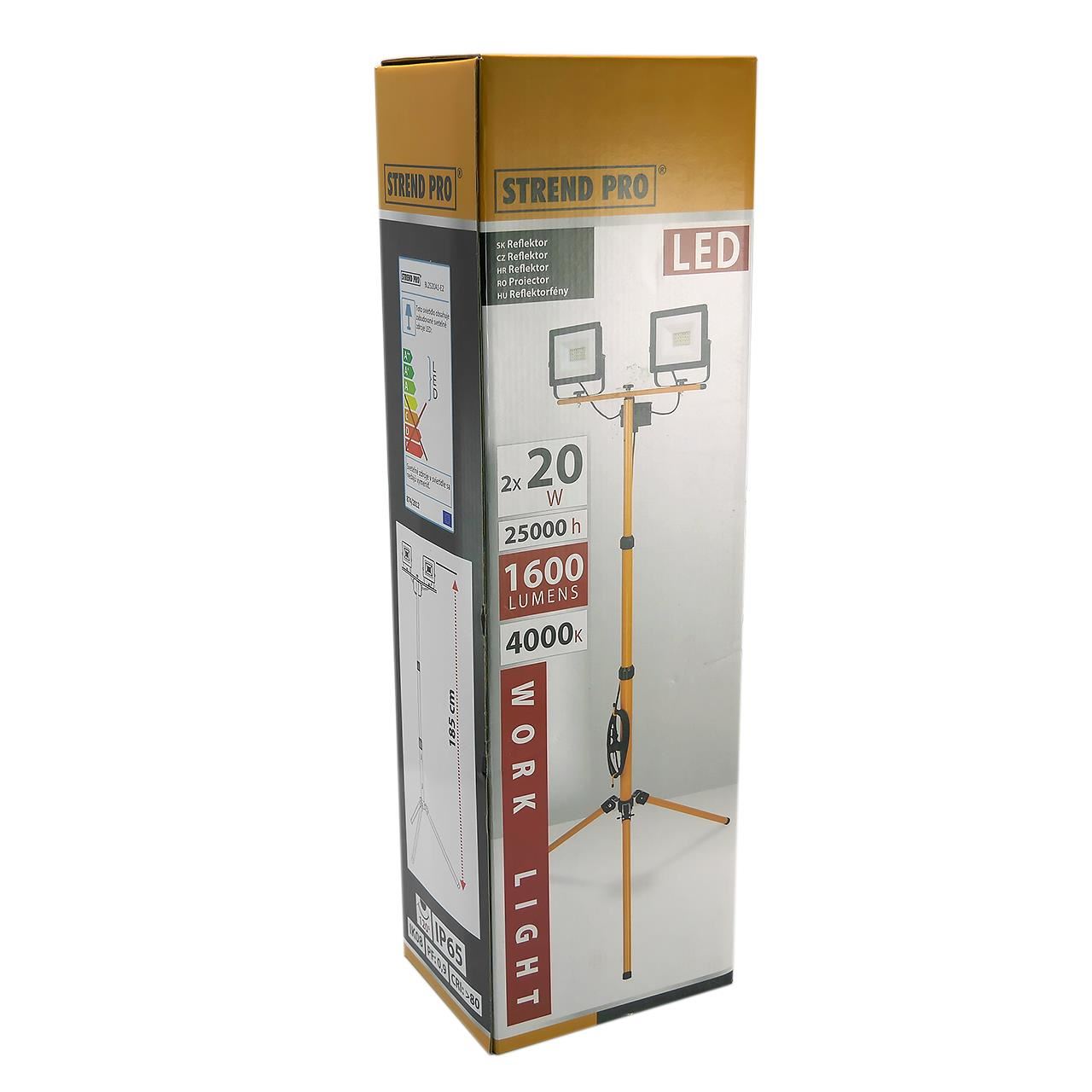 Munkalámpa, SMD LED, háromlábú állvánnyal, 2 x 20 W, 3200 lm, IP65, Strend Pro