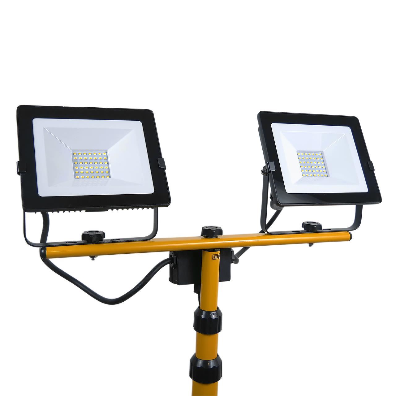 Munkalámpa, SMD LED, háromlábú állvánnyal, 2x30 W, 2x2400 lm, IP65, Strend Pro