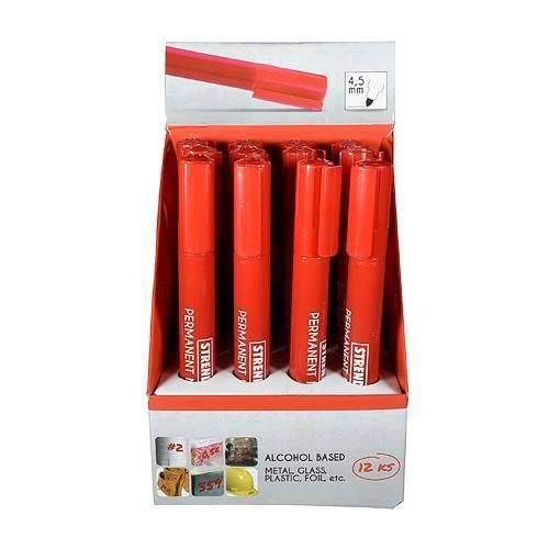 Permanens marker piros, 12 darabos készlet, Strend Pro