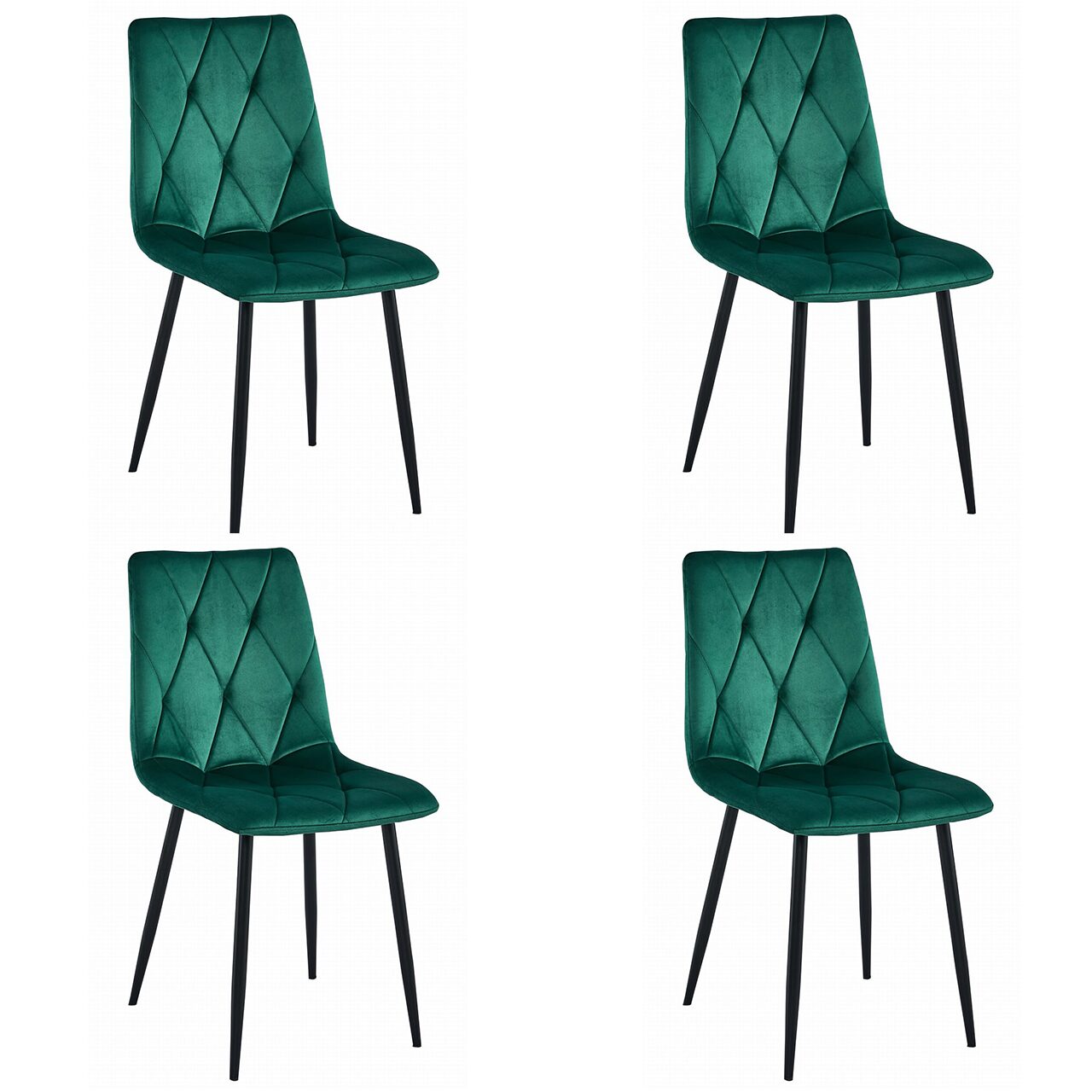 Set 4 scaune bucatarie/living,  Artool, Libra, catifea, metal, verde si negru, 44x40x88.5 cm