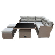 Set mobilier gradina/terasa, poliratan, maro si crem, 1 masa, 2 tabureti, 1 canapea colt, Chomik, Cassy