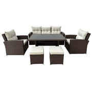 Set mobilier gradina/terasa, maro si bej, 1 masa, 2 scaune, 2 tabureti, 1 canapea, Dolores