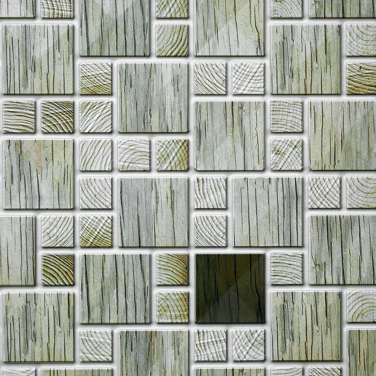 Dekoratív panel, PVC, mozaikminta, csíkos, szürke árnyalatok, 96x48,5 cm