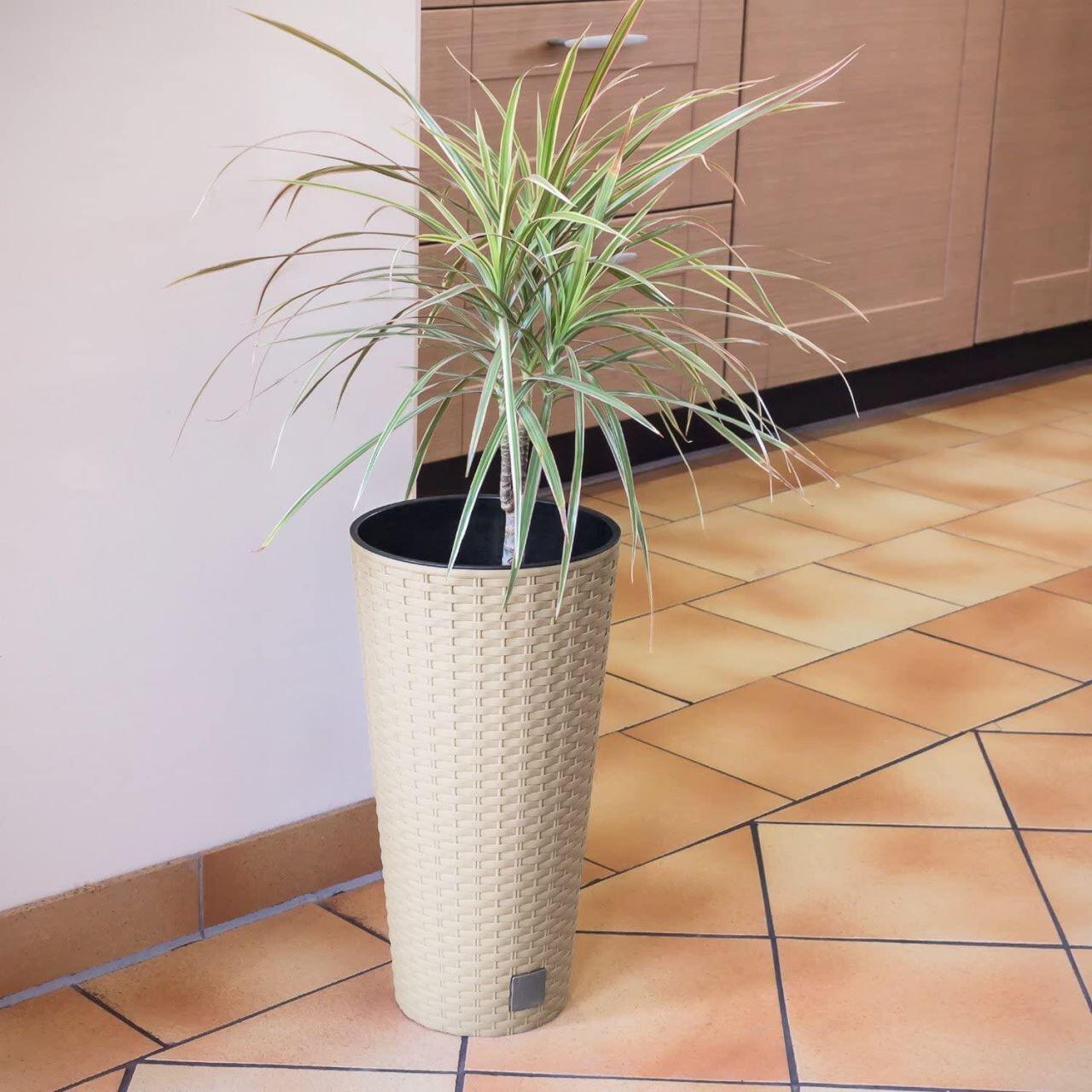 Ghiveci decorativ de flori, Prosperplast, Rato, imitatie ratan, rotund, inalt, cafeniu, 40x76.3 cm