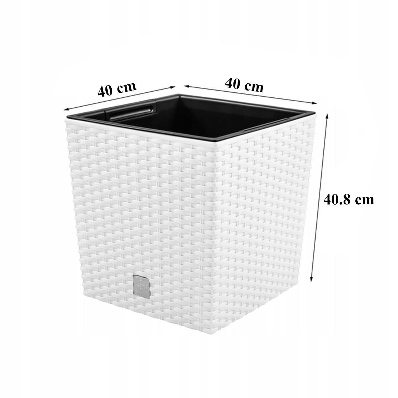 Ghiveci decorativ de flori, patrat 40x40x40.8 cm, imitatie ratan, alb, Rato