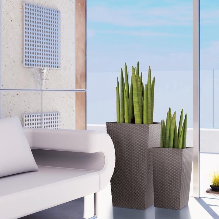 Ghiveci decorativ de flori, Prosperplast, Rato, imitatie ratan, patrat, cafeniu, 32.5x32.5x61 cm