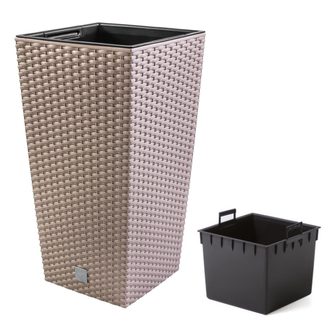 Ghiveci decorativ de flori, Prosperplast, Rato, imitatie ratan, patrat, cafeniu, 32.5x32.5x61 cm