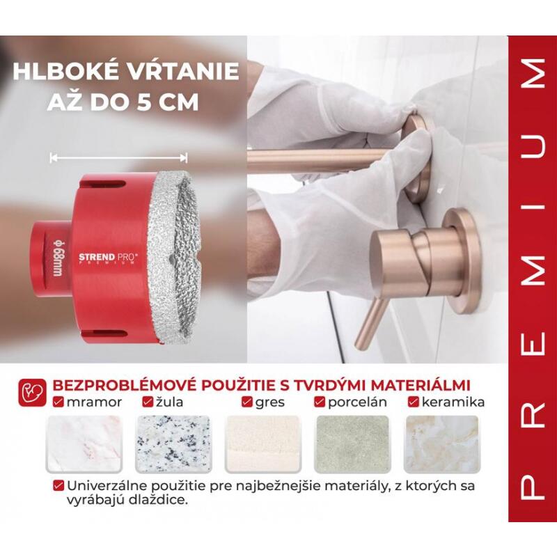 Professzionális gyémánt magfúrók, M14, 5 darabos készlet, 20-68 mm, Strend Pro