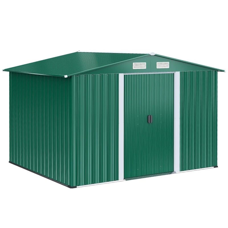 Casuta/magazie/sopron de gradina pentru depozitare unelte, cu structura baza inclusa, otel si PP, verde, 258x206x178 cm