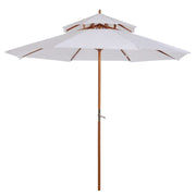 Umbrela gradina/terasa, acoperis dublu pentru ventilatie, stalp lemn, alb, 265 cm