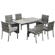 Set mobilier gradina/terasa, gri si maro, ratan sintetic, 1 masa extensibila, 6 scaune, Carolina