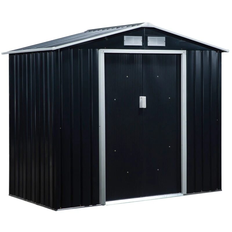 Casuta/magazie/sopron de gradina pentru depozitare unelte, cu structura baza inclusa, otel si PP, gri inchis, 213x130x185 cm