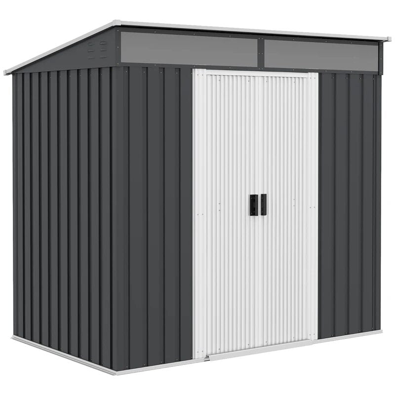 Casuta/magazie/sopron de gradina pentru depozitare unelte, cu structura baza inclusa, otel, gri, 195x122x181.5 cm