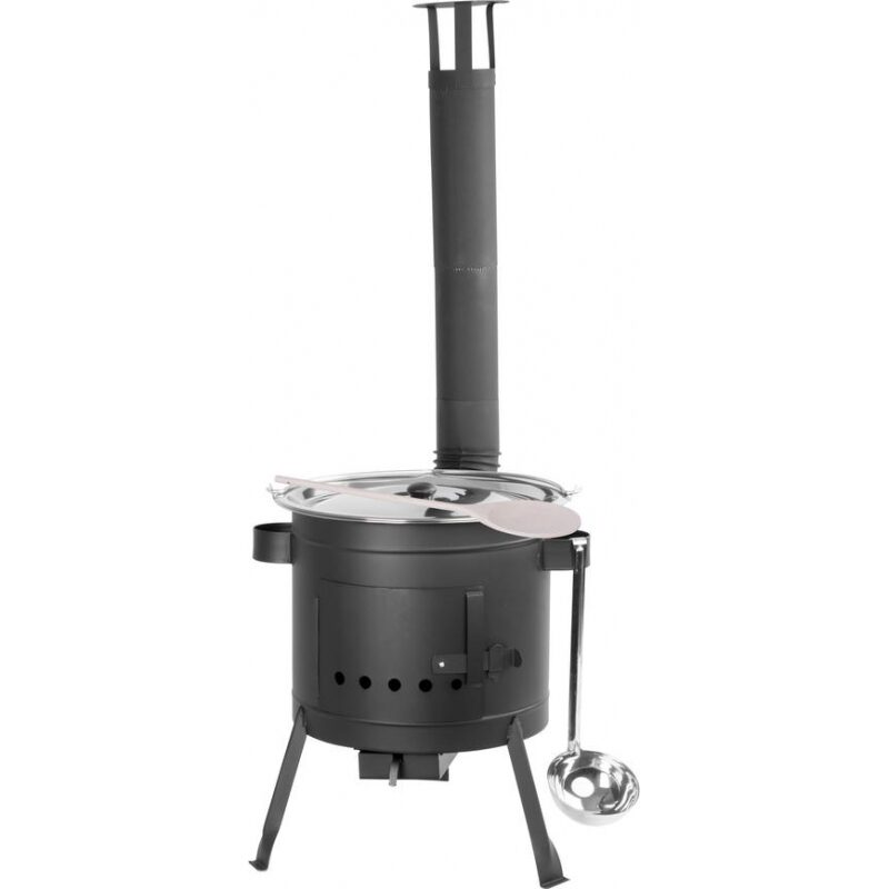 Soba cu ceaun/tuci, cu burlane, 42 cm, ceaun de 22 L, polonic, lingura lemn, Strend Pro