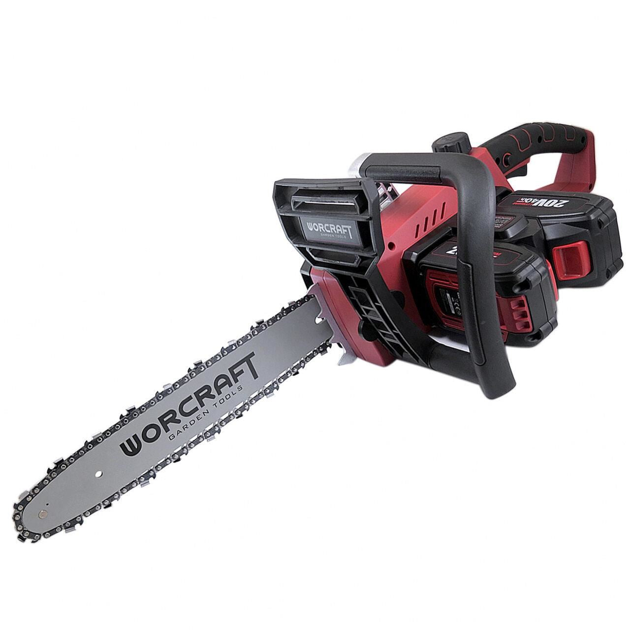 Elektromos láncfűrész 2x 4 Ah akkumulátorral, 20 V Li-ion, 35 cm, töltővel, Worcraft